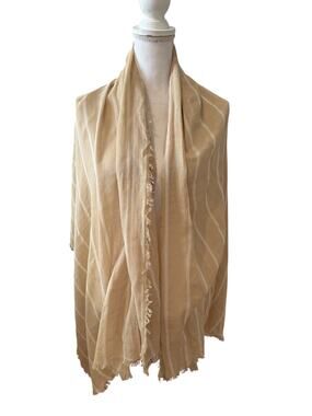 Vince Cotton Gauze Awning Stripe Travel Scarf Beige Parchment